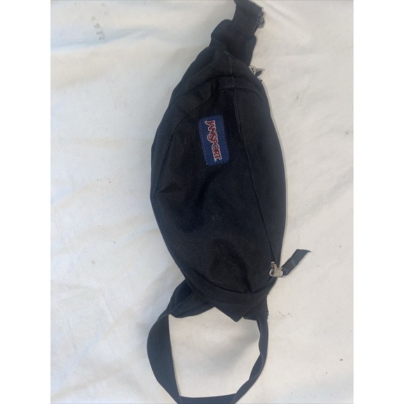 Jansport Fanny Pack Black Waist Bag Hip Bag Two Zip Pocket Adjustable Strap Good - Picture 1 of 6